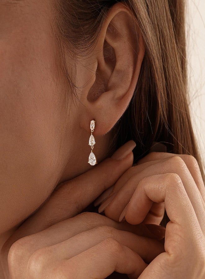 Ewrkbrㅤ Dangle Earrings for Women, Formal Wedding Bridal Earrings 14K Gold Plated Long Cubic Zirconia Drop Earrings for Women Trendy Dainty Dangling Earring Bridesmaid Teardrop Earrings Prom Jewelry Sotcking Stuffers for Teens - Image 2